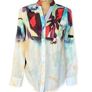 Desigual Button Down Abstract 100% Cotton Blouse